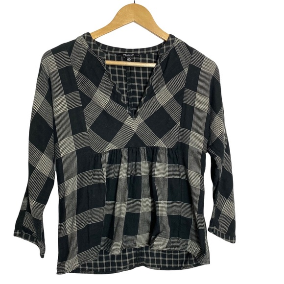 Madewell Boheme Popover Top Hayden Plaid Black White Size XXS - Picture 4 of 9